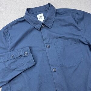 GAP Utility Shirt Jacket Mens Large Blue Ripstop Shacket Long Sleeve Button Up